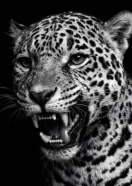 Close-up Portrait of a Snarling Leopard