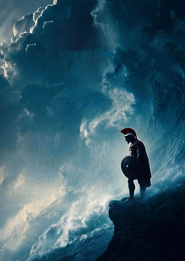 Spartan Warrior Standing Against Storm