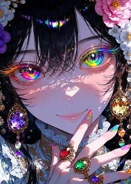 Ethereal Anime Girl with Rainbow Eyes
