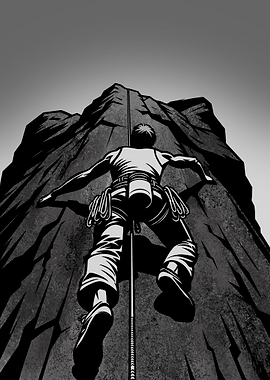 Rock Climber Ascending Steep Cliff