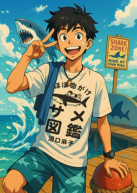 Anime Boy at Shark Zone Pier