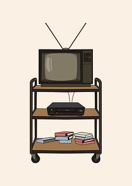 Vintage Television on Rolling Cart