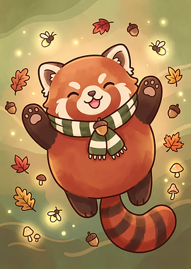 Cute Red Panda in Autumn