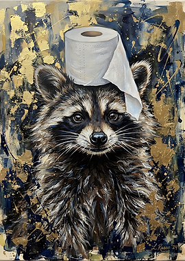 Raccoon Wearing Toilet Paper Hat