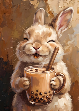 Bunny Drinking Boba Tea