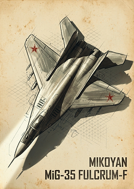 Mikoyan MiG-35 Fulcrum-F Blueprint Poster
