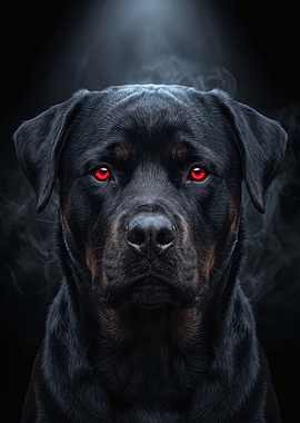 Intense Rottweiler with Glowing Red Eyes