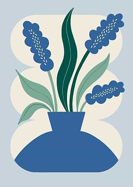 Minimalist Blue Flower Vase Illustration