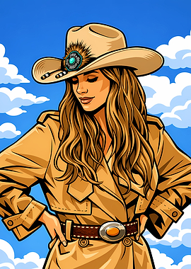 Stylish Cowgirl in Trench Coat