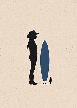 Coastal Cowgirl Surfboard Silhouette - Minimal Western Beach House Decor
