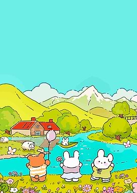 Cute Cartoon Animals Enjoying Nature