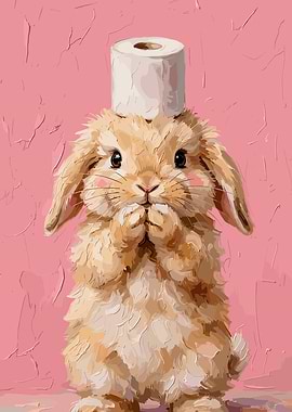 Cute Bunny Balancing Toilet Paper