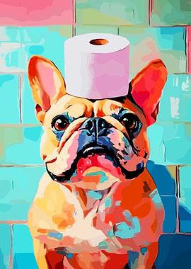 French Bulldog with Toilet Paper