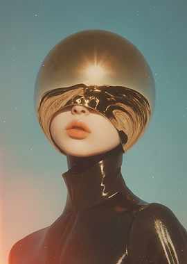 Surreal Golden Sphere Head Portrait