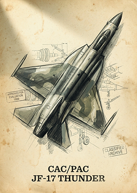 JF-17 Thunder Vintage Blueprint Poster