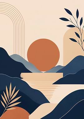 Minimalist Abstract Landscape Sunset Art