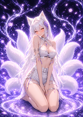 Ethereal Nine-Tailed Fox Anime Girl