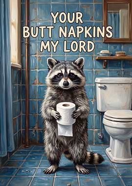 Funny Raccoon Holding Toilet Paper