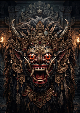 Intricate Balinese Barong Mask Portrait