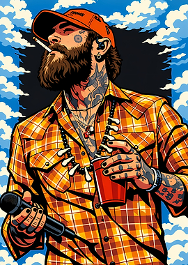 Post Malone Illustration with Microphone
