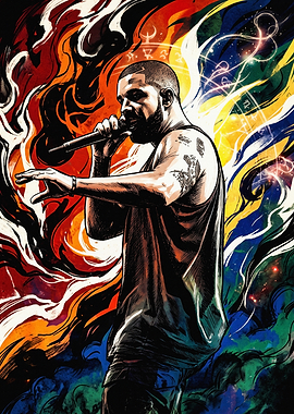 Drake Performing with Abstract Colorful Background