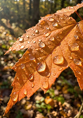 Dew-Covered Autumn Maple Leaf