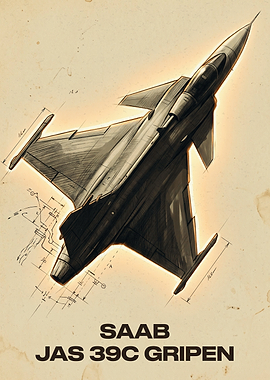 SAAB JAS 39C Gripen Blueprint Poster