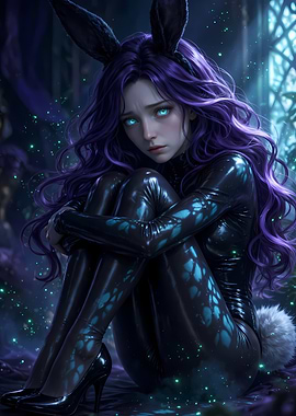 Melancholic Bunny Girl with Purple Hair