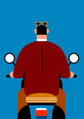 Retro Scooter Rider Back View