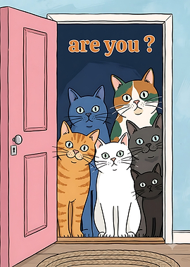 Group of Cats at Doorway