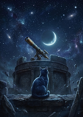 Cat gazing at the starry sky