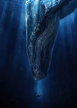 Giant Whale Encountering a Diver