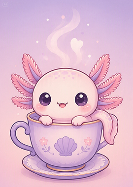 Cute Axolotl in a Teacup
