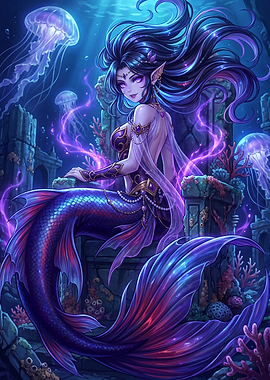 Enchanting Mermaid Queen on Underwater Throne