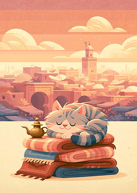 Sleeping Cat on Moroccan Rugs