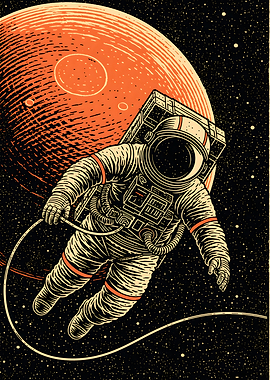 Astronaut Floating Near Red Planet
