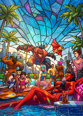 Pool Party Stained Glass