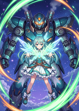 Anime Girl Summoning Crystal Mech