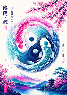 Yin Yang Koi Fish Japanese Art
