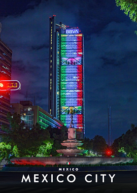 BBVA Tower Illuminated in Mexico City