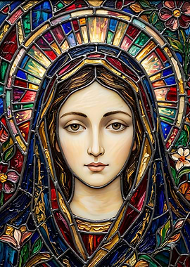 Stained Glass Portrait of Virgin Mary