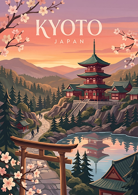 Historic Kyoto Pagoda Reflected on Alpine Lake