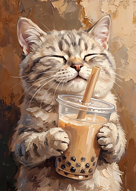 Cat Drinking Bubble Tea