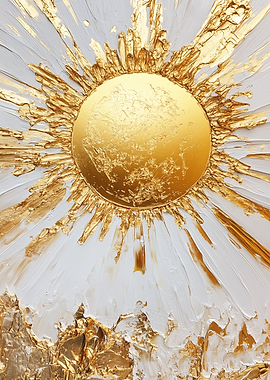 Abstract Gold and White Sun Painting