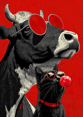 Cool Cow and Cat with Bubblegum