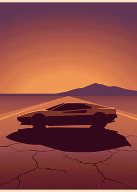 Minimalist Sports Car at Sunset
