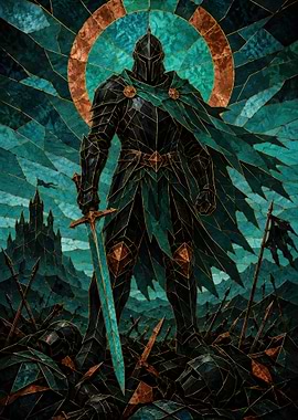 Stained Glass Dark Knight Warrior