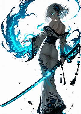 Anime Girl with Glowing Blue Katana