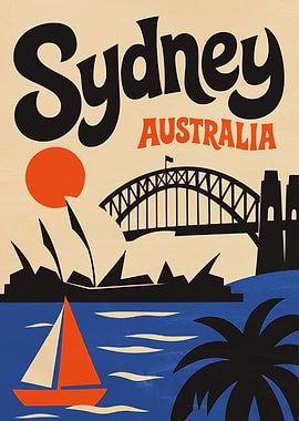 Sydney Australia Vintage Travel Poster