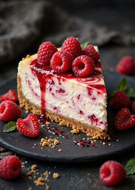 Raspberry Swirl Cheesecake Slice